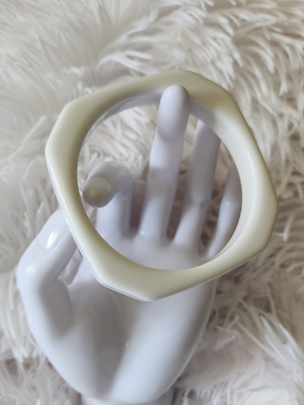 Cream Octagonal Resin Bangle Bracelet - Unbranded